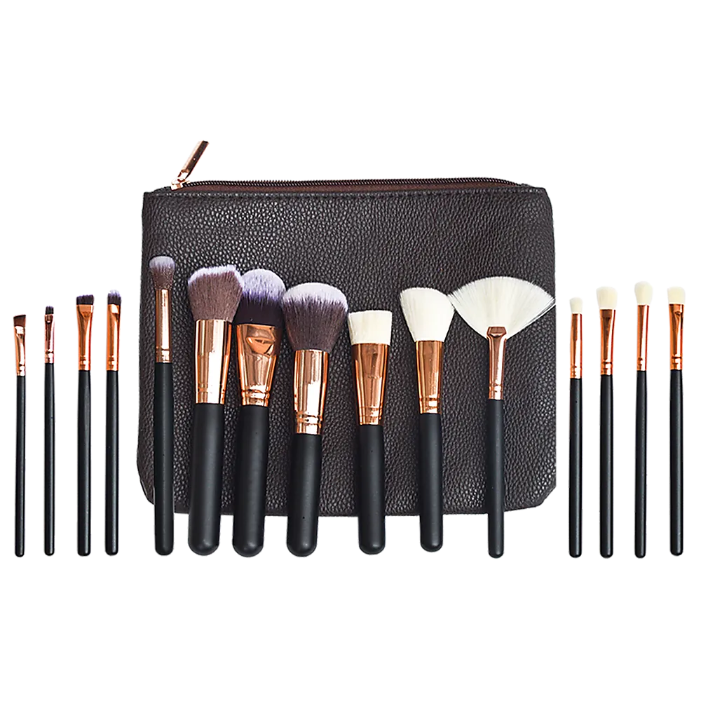 15Pcs Soft Makeup Brush Set, Synthetic-Wool, Timber Handles