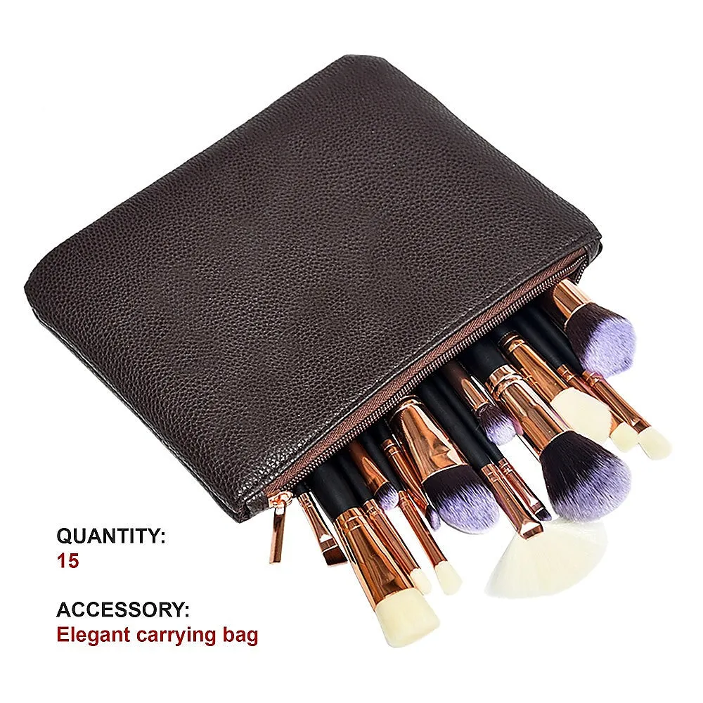 15Pcs Soft Makeup Brush Set, Synthetic-Wool, Timber Handles