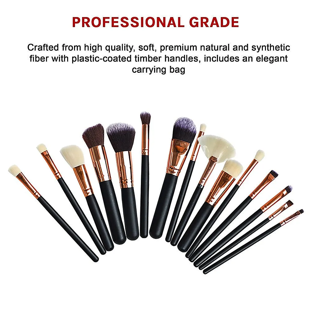 15Pcs Soft Makeup Brush Set, Synthetic-Wool, Timber Handles