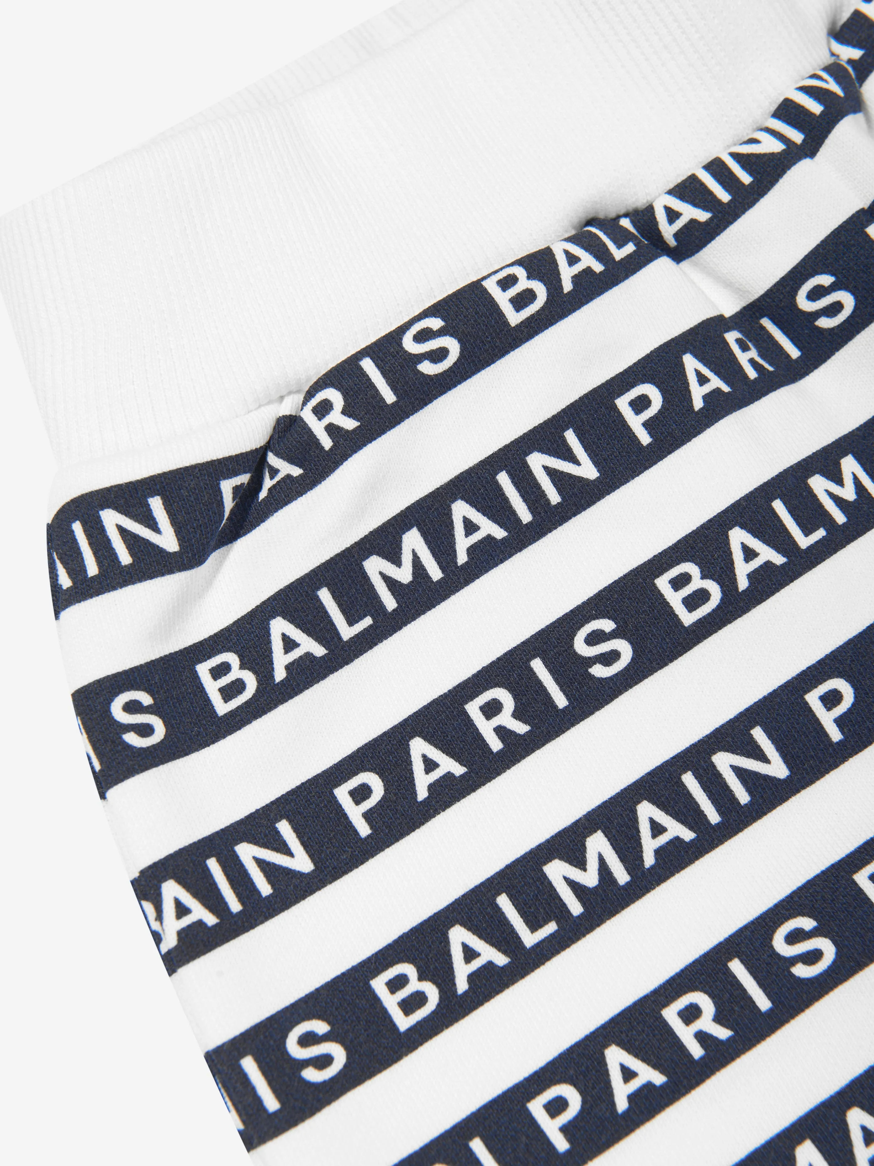 Balmain Boys Striped Logo Shorts in White