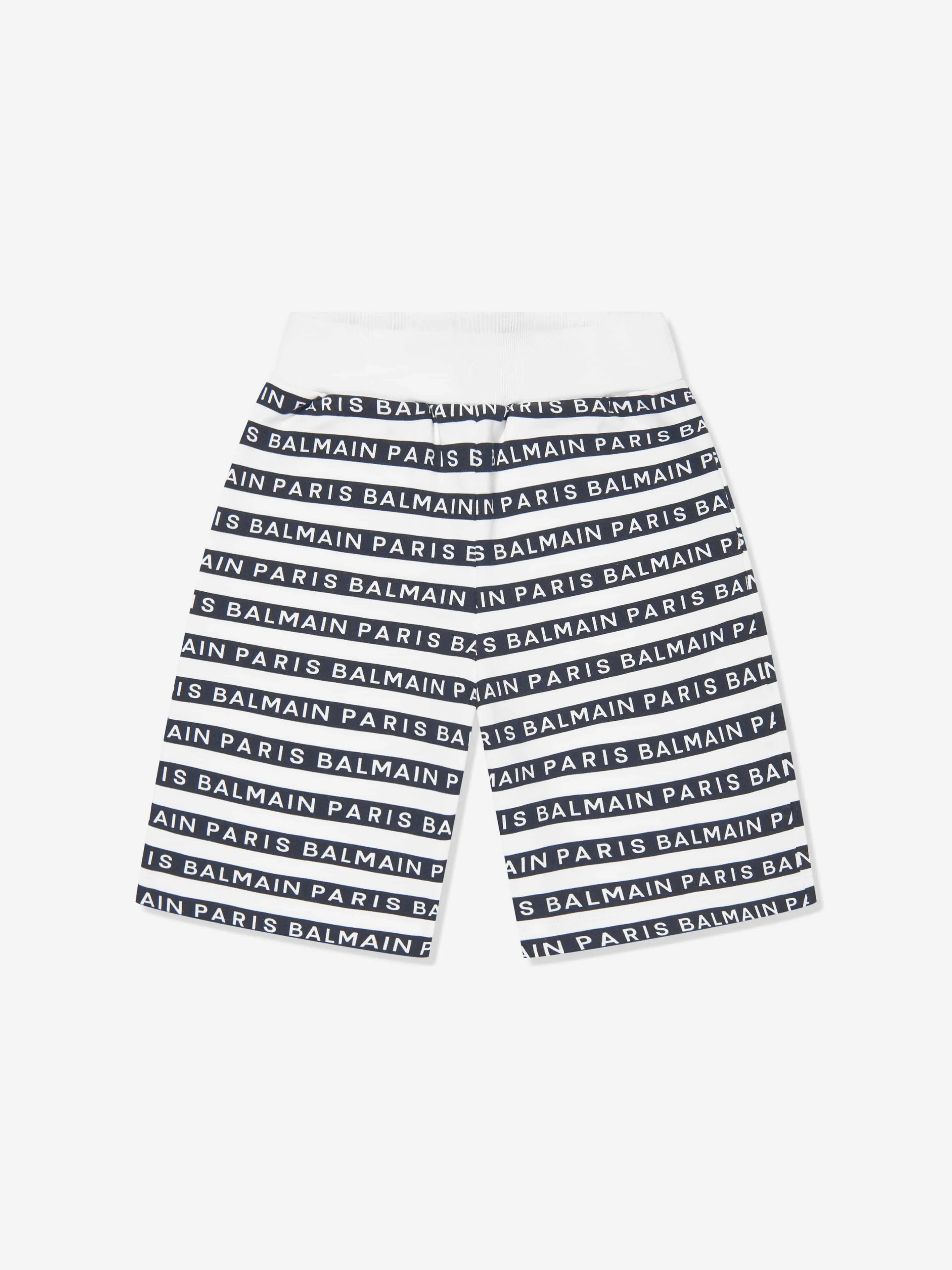 Balmain Boys Striped Logo Shorts in White