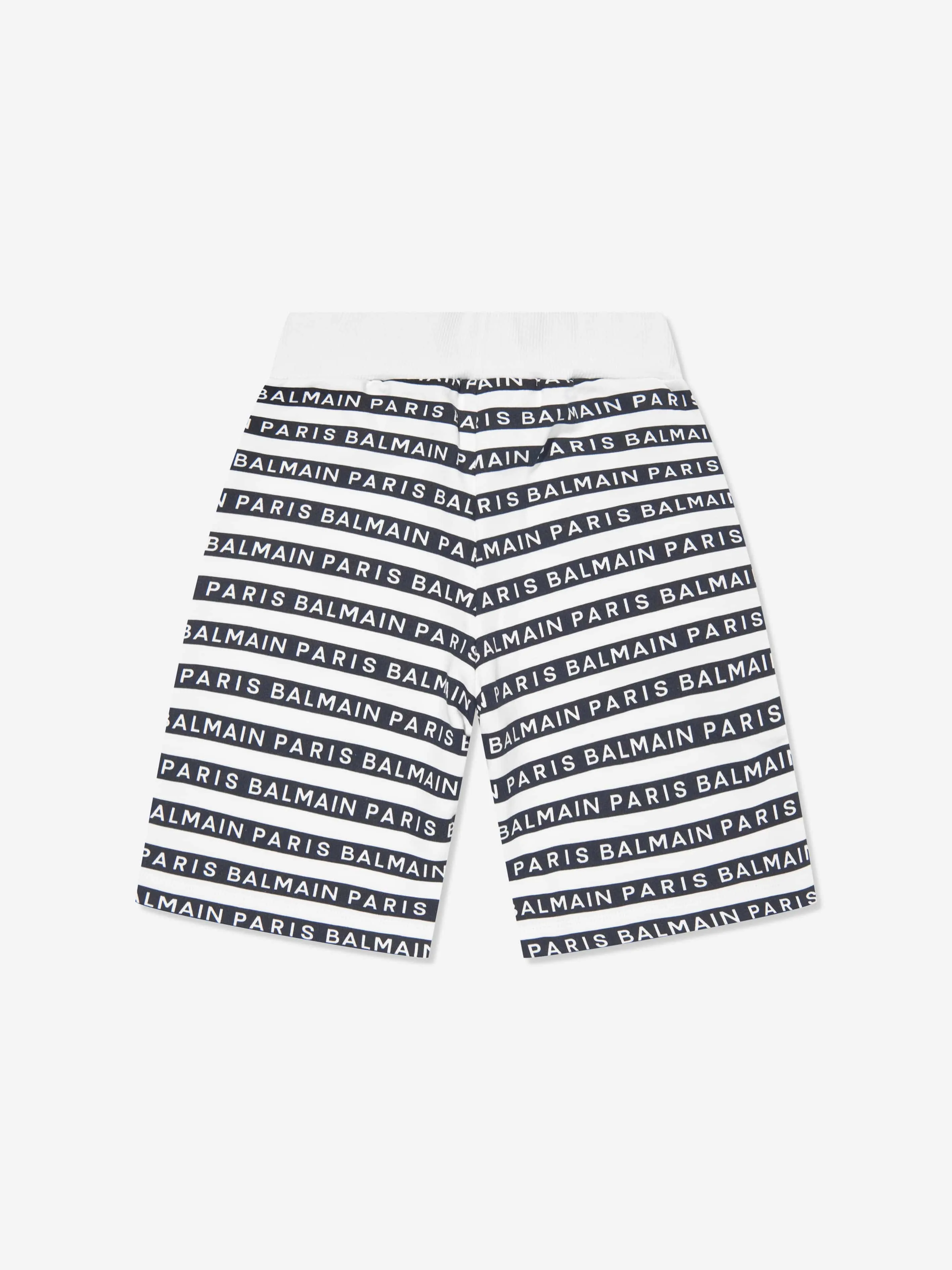 Balmain Boys Striped Logo Shorts in White