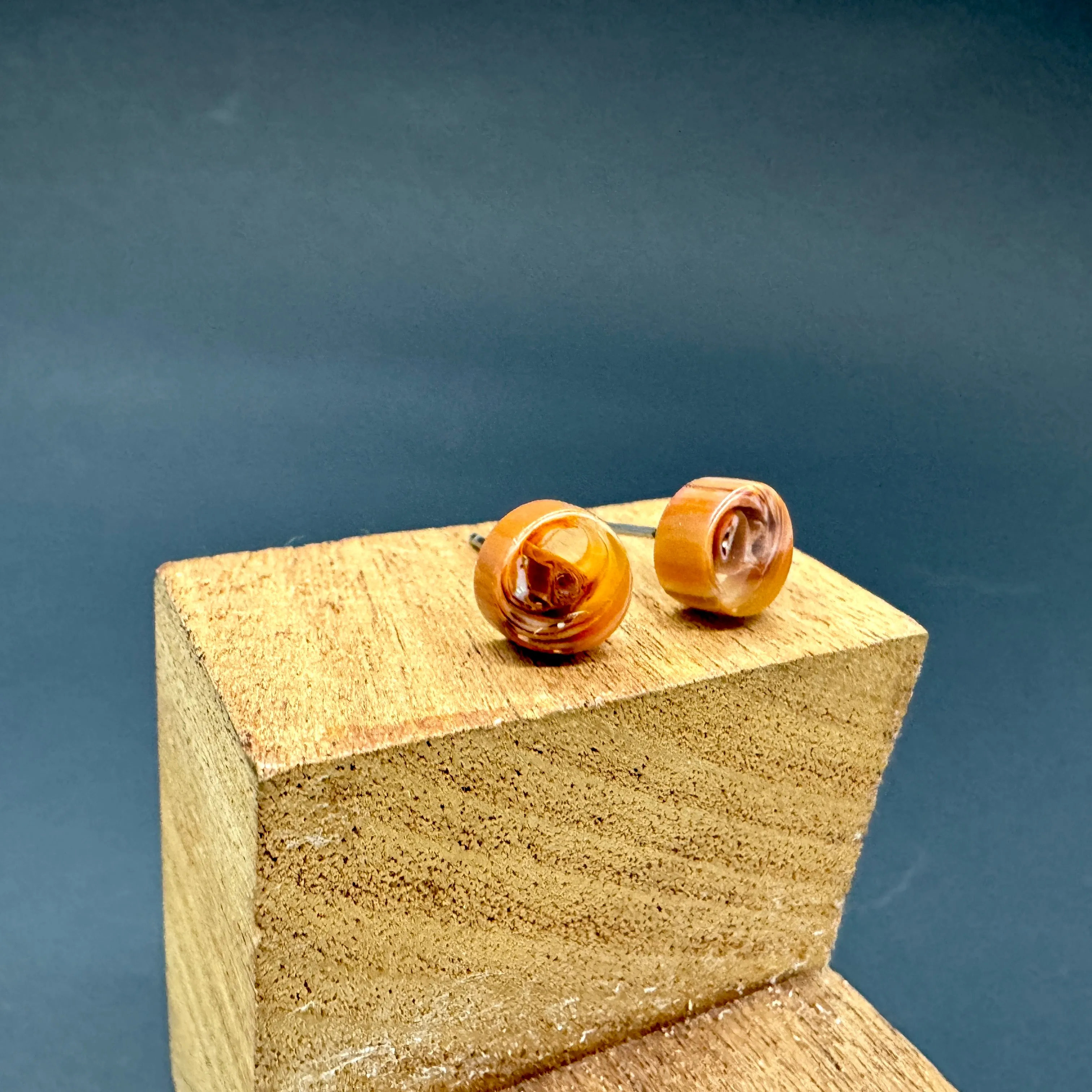 Cinnamon Beige Stripe Cane Slice Stud Earrings