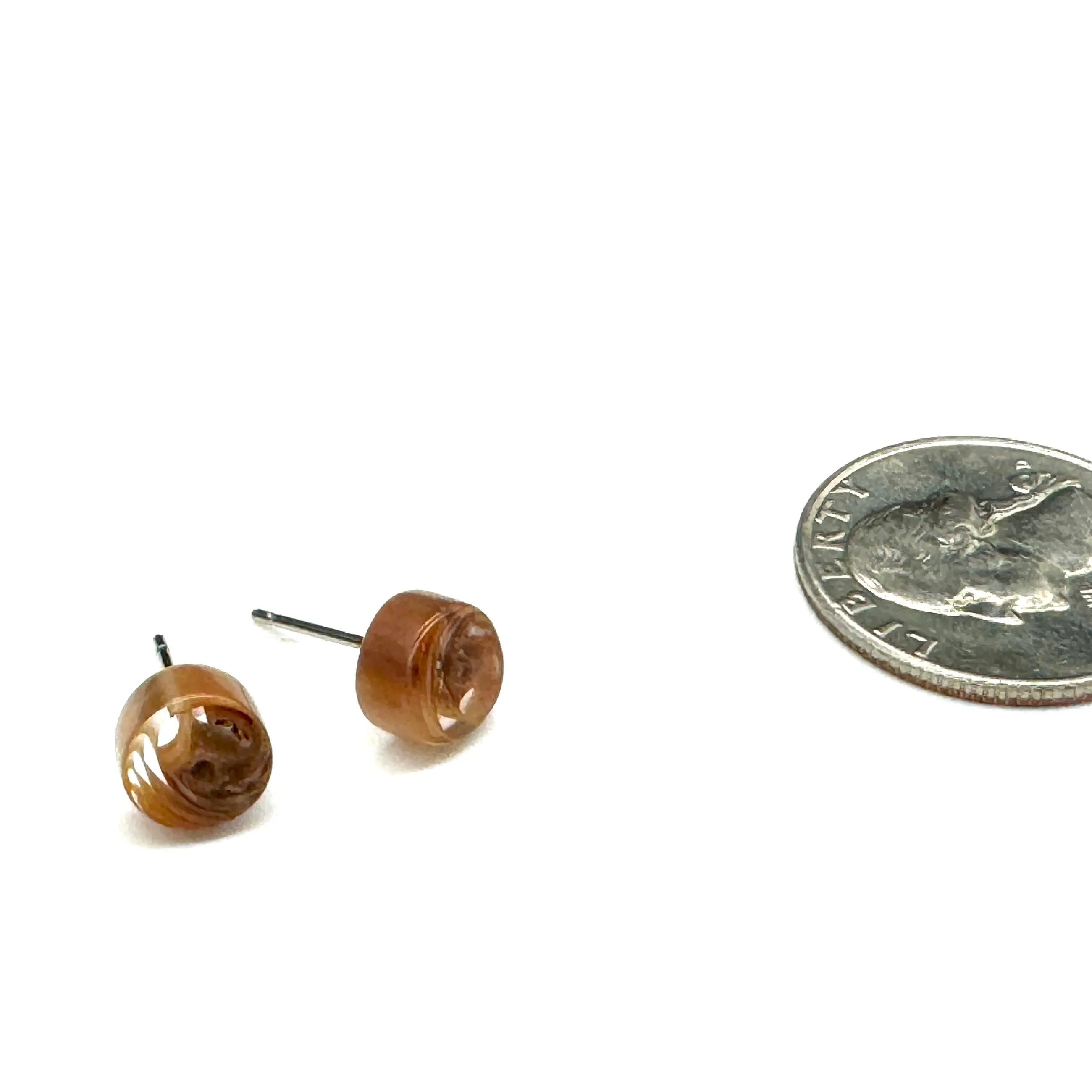 Cinnamon Beige Stripe Cane Slice Stud Earrings