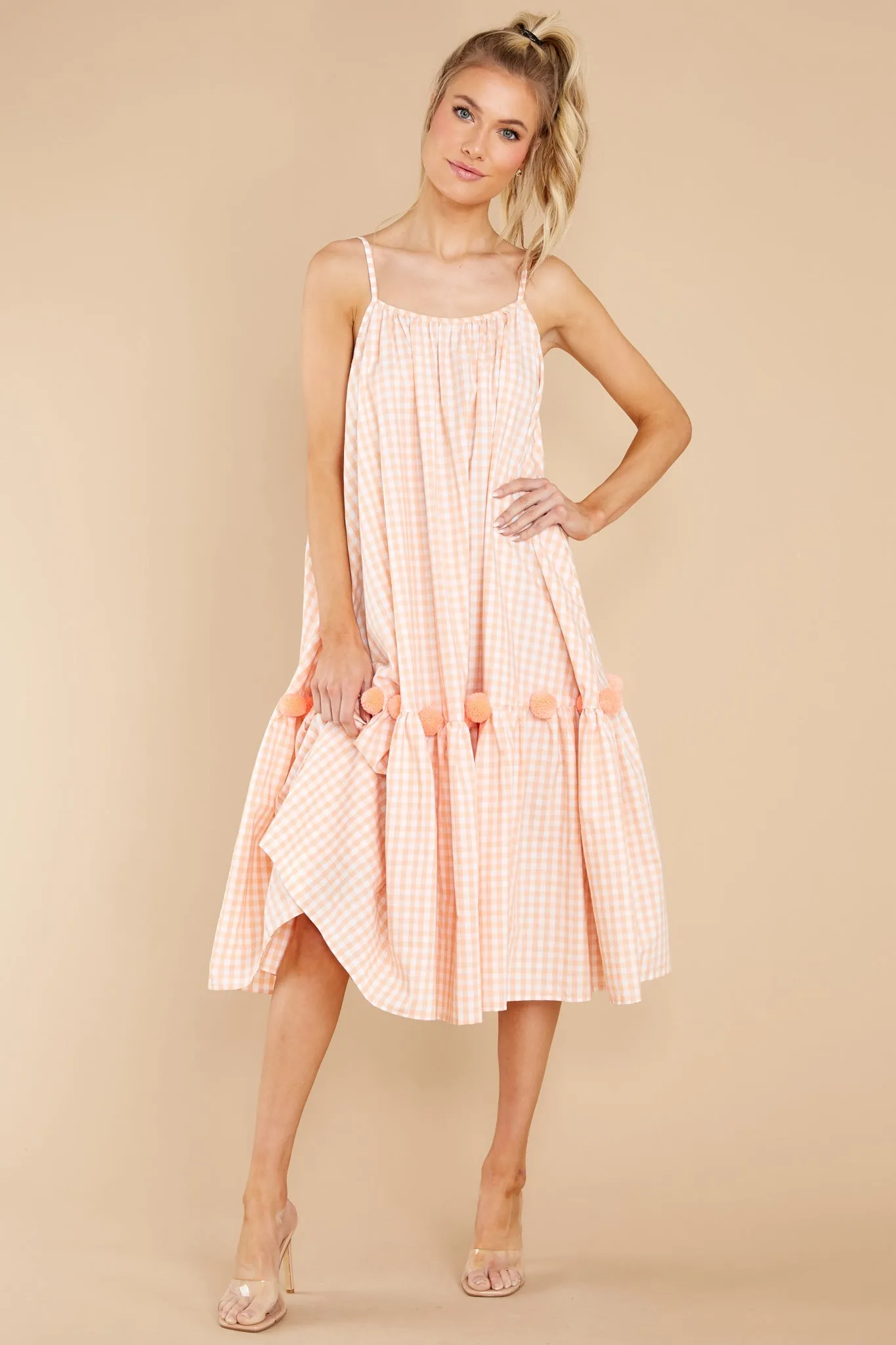 Clea Sherbet Orange Gingham Midi Dress