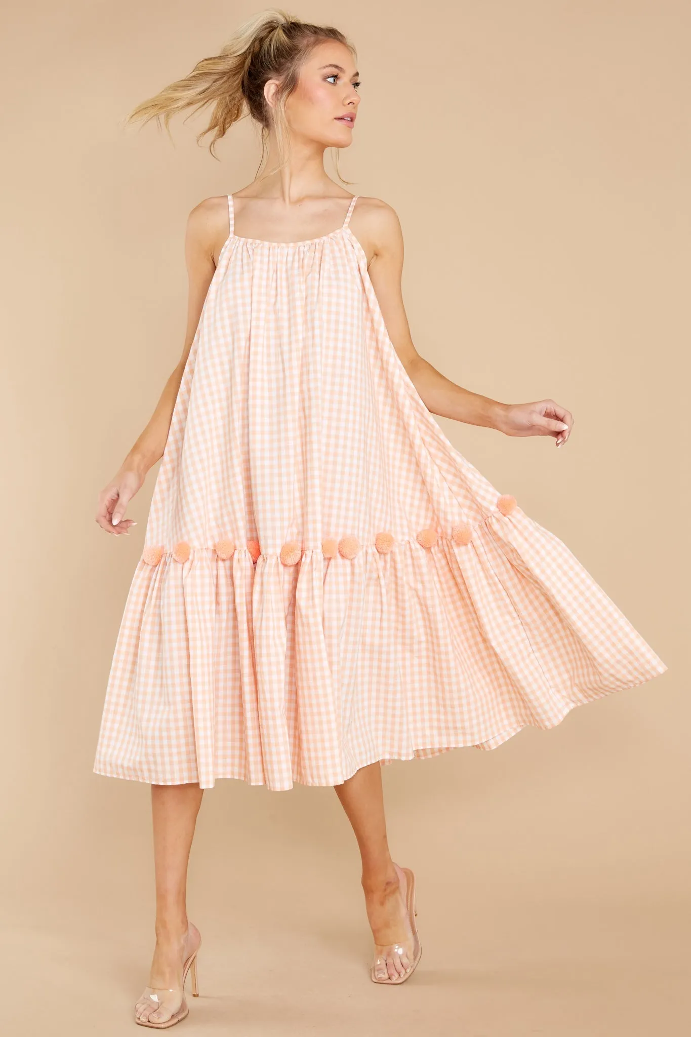 Clea Sherbet Orange Gingham Midi Dress