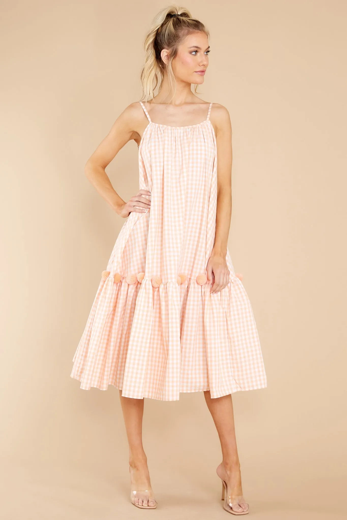 Clea Sherbet Orange Gingham Midi Dress