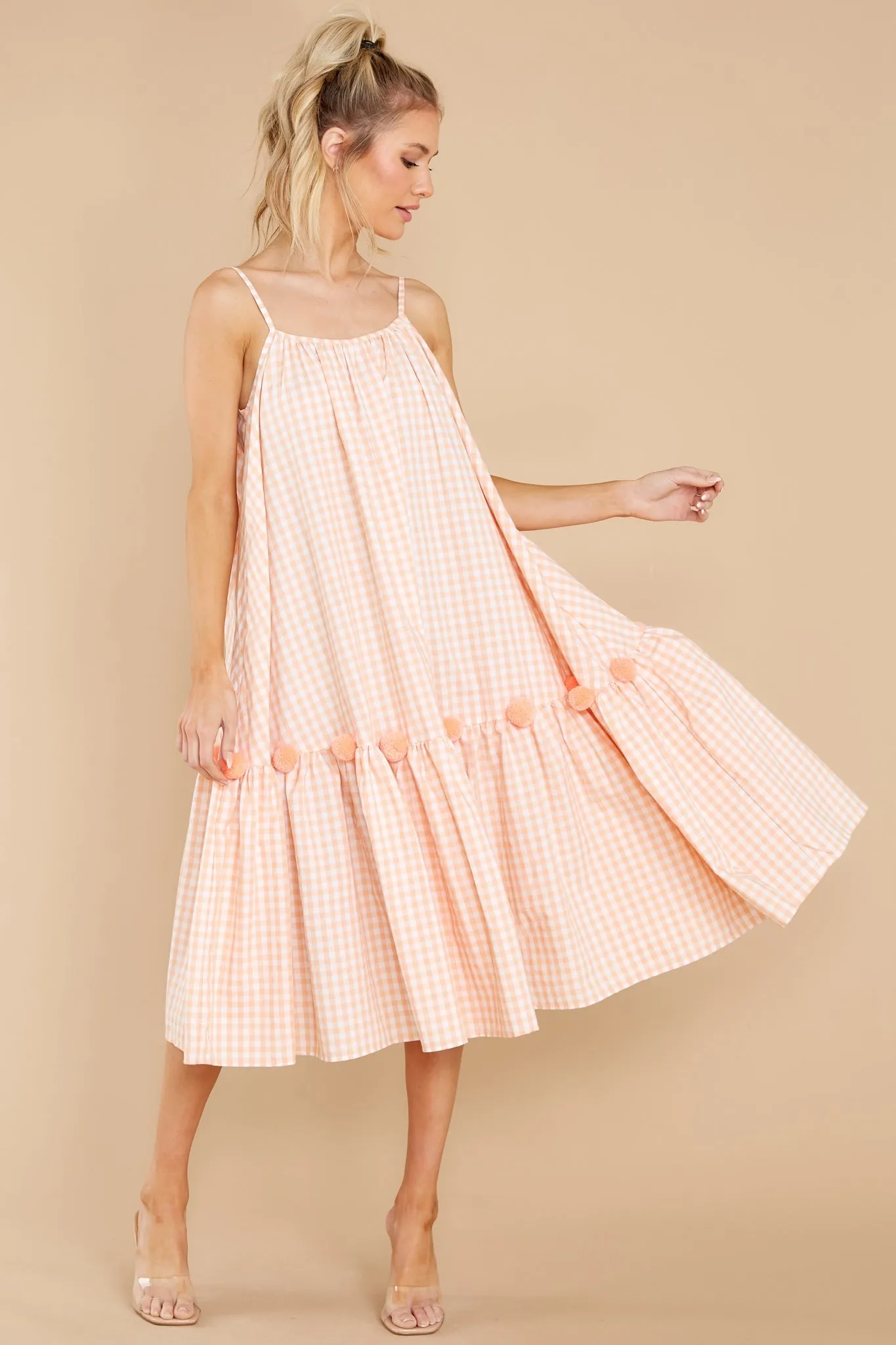 Clea Sherbet Orange Gingham Midi Dress