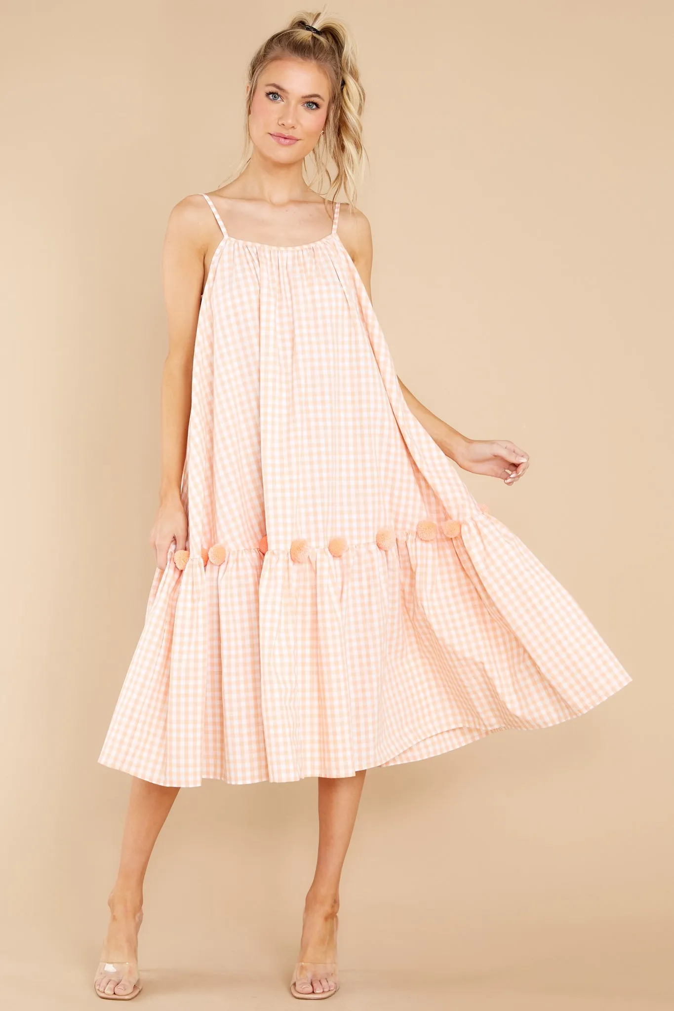 Clea Sherbet Orange Gingham Midi Dress