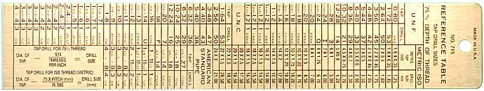 DRILL TAP REFERENCE TABLE