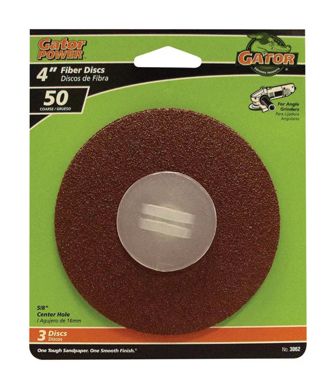 Gator 4 in. Aluminum Oxide Center Mount Fiber Disc 50 Grit Coarse 3 pk