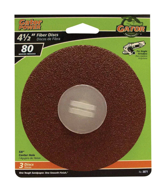 Gator 4.5 in. Aluminum Oxide Center Mount Fiber Disc 80 Grit Medium 3 pk