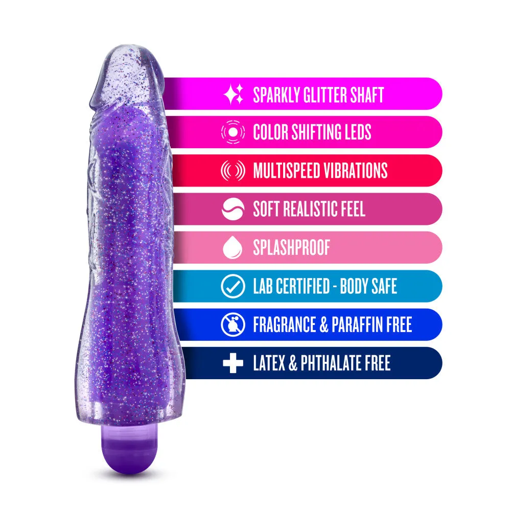 Glow Dicks By Blush® | Molly Glitter Realistic Purple 8-Inch Long Vibrating Dildo