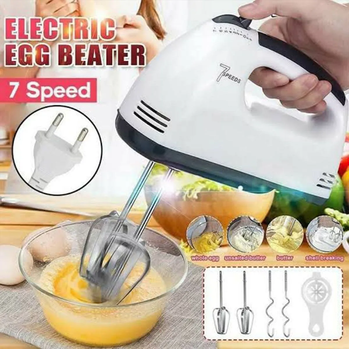 High Quality Imported Hand Blender, 7-Speed Lightweight Hand Mixer With Chrome Beater   Dough Hook