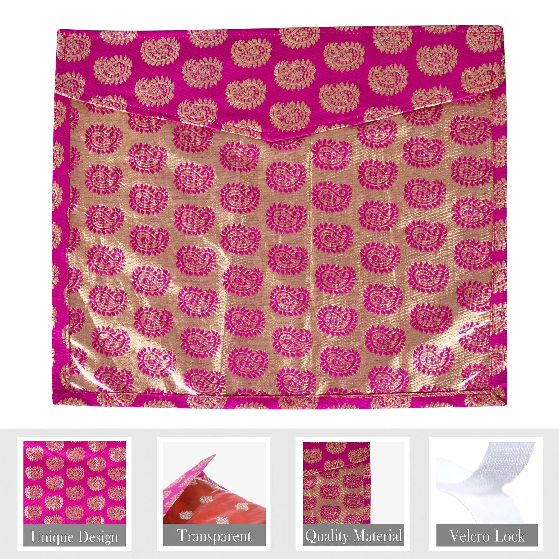 Kuber Industries Saree Cover | Clothes Storage Bag | Single Packing Saree with Zip Closure | Wardrobe Organizer | Cloth Stoarge Organizer | Carry Jama-Design | Pack of 12 | Pink