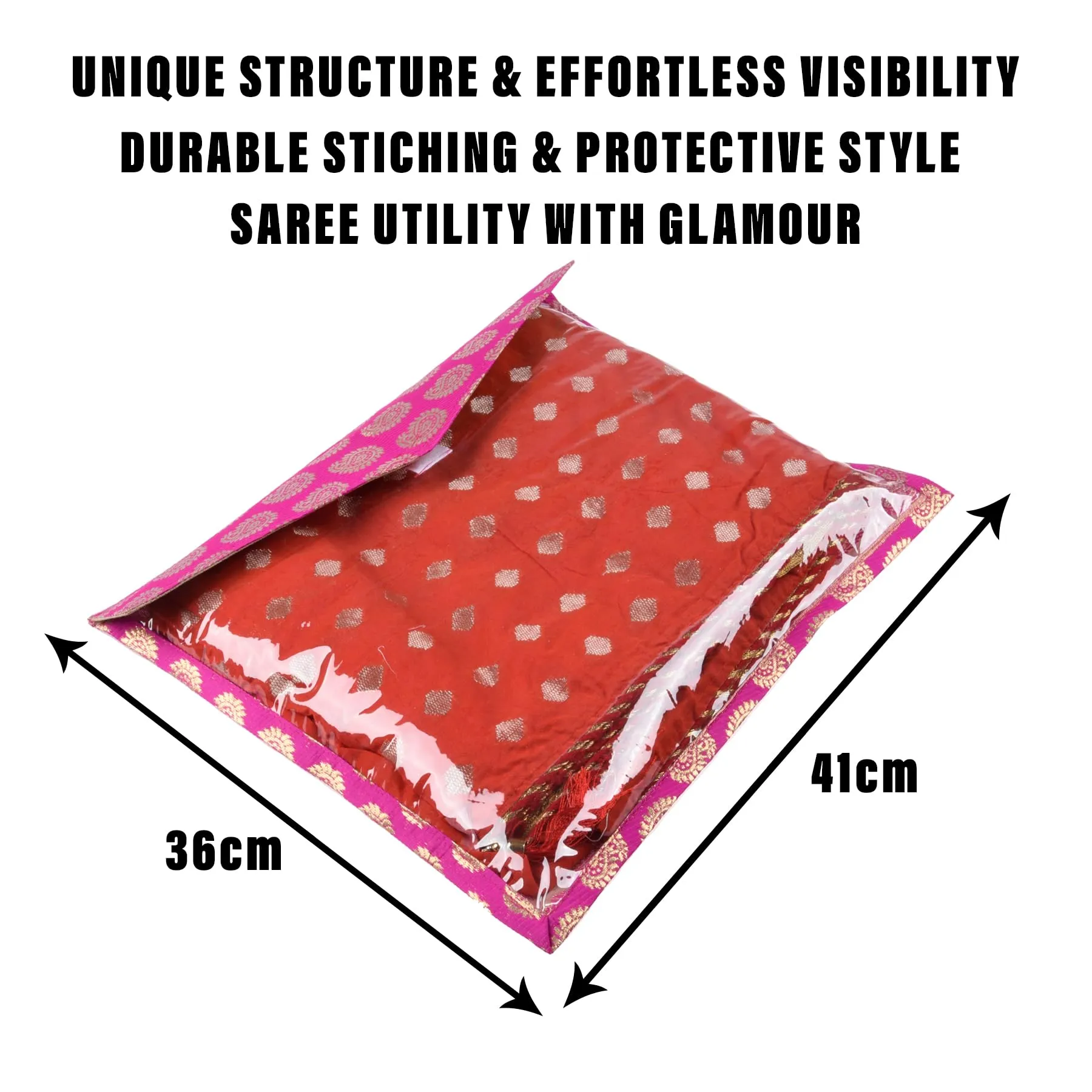 Kuber Industries Saree Cover | Clothes Storage Bag | Single Packing Saree with Zip Closure | Wardrobe Organizer | Cloth Stoarge Organizer | Carry Jama-Design | Pack of 12 | Pink