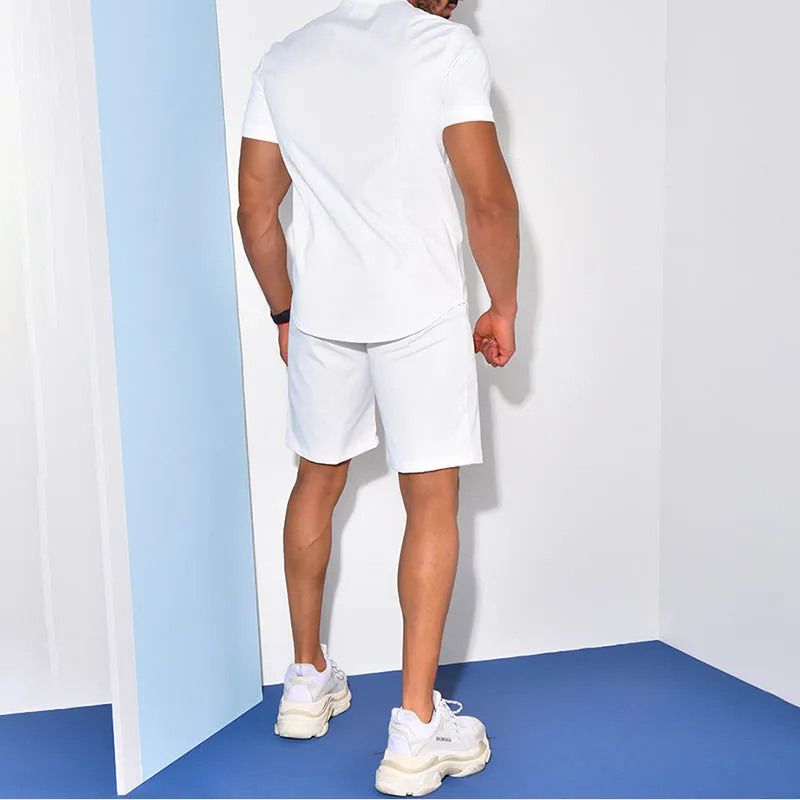 Men's Short Sleeved Shirt and Shorts Two-piece Outfit Set