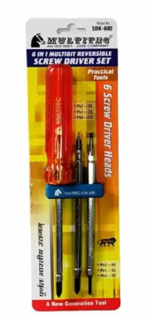 Multitec SDK-600 6 In 1 Multibit Stubby Reversible Screw Driver Set