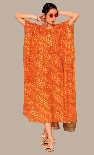 Orange Bandhani Printed Fusion Kaftan