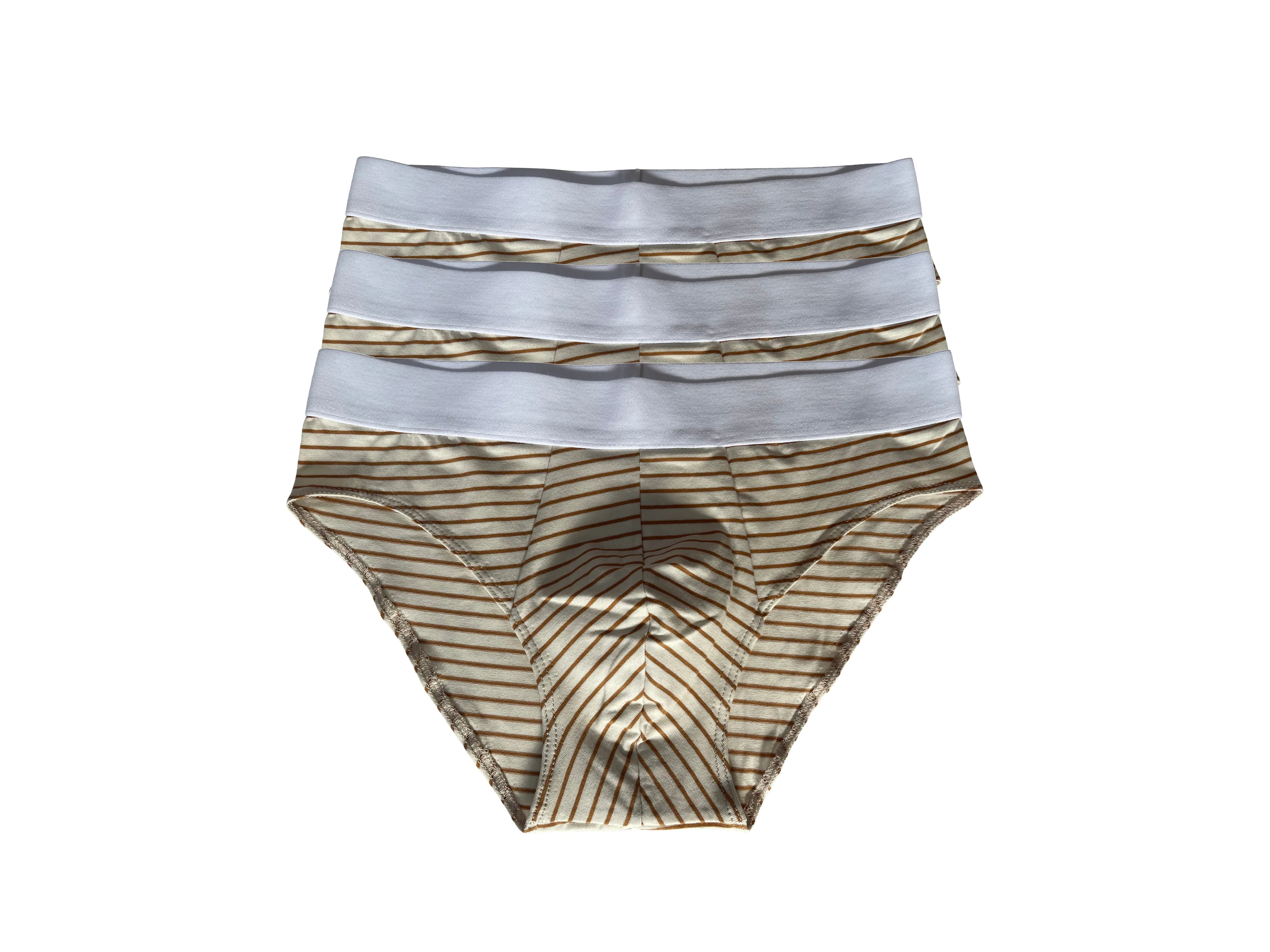 Organic Cotton Jersey Brief in Almond stripe