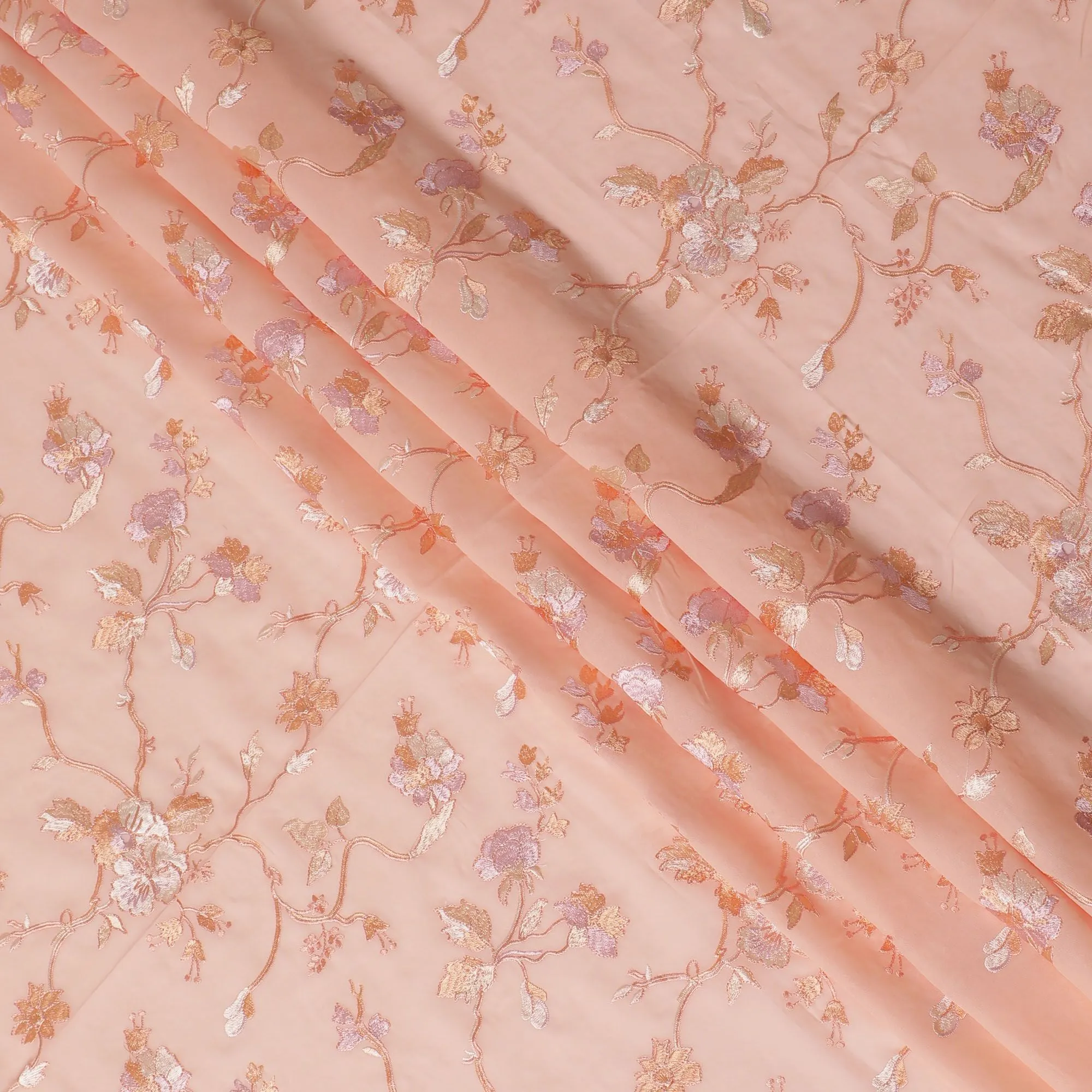 Peach Panache Embroidered Cotton Voile Fabric - 110cm Width-D17565