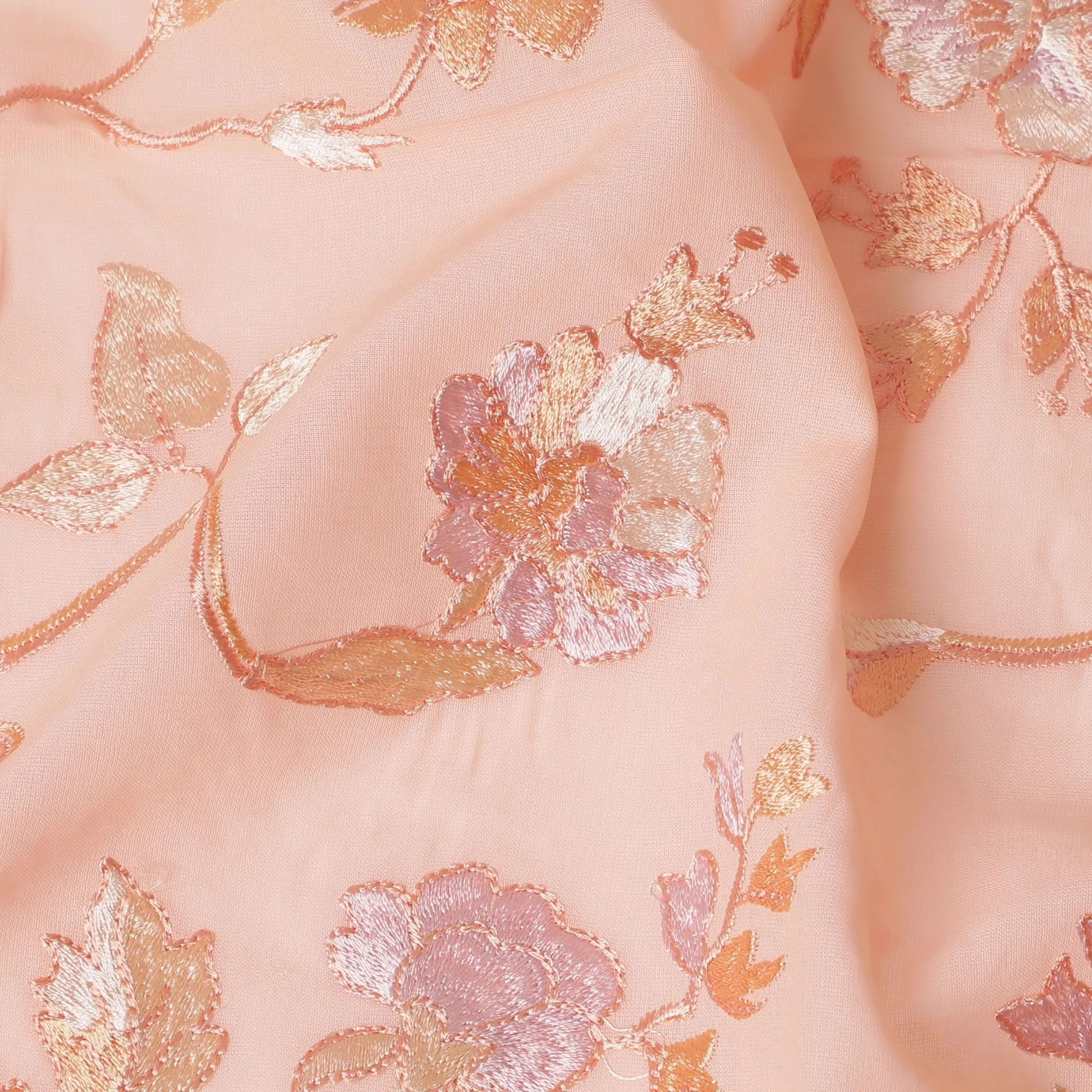 Peach Panache Embroidered Cotton Voile Fabric - 110cm Width-D17565