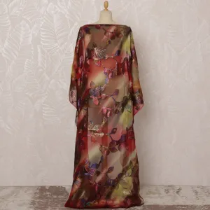 Red and Gold Leaf Pattern Silk Chiffon Dirac Fabric with Metallic Lurex, 3.5 Meters, 140 cm Width-D20789