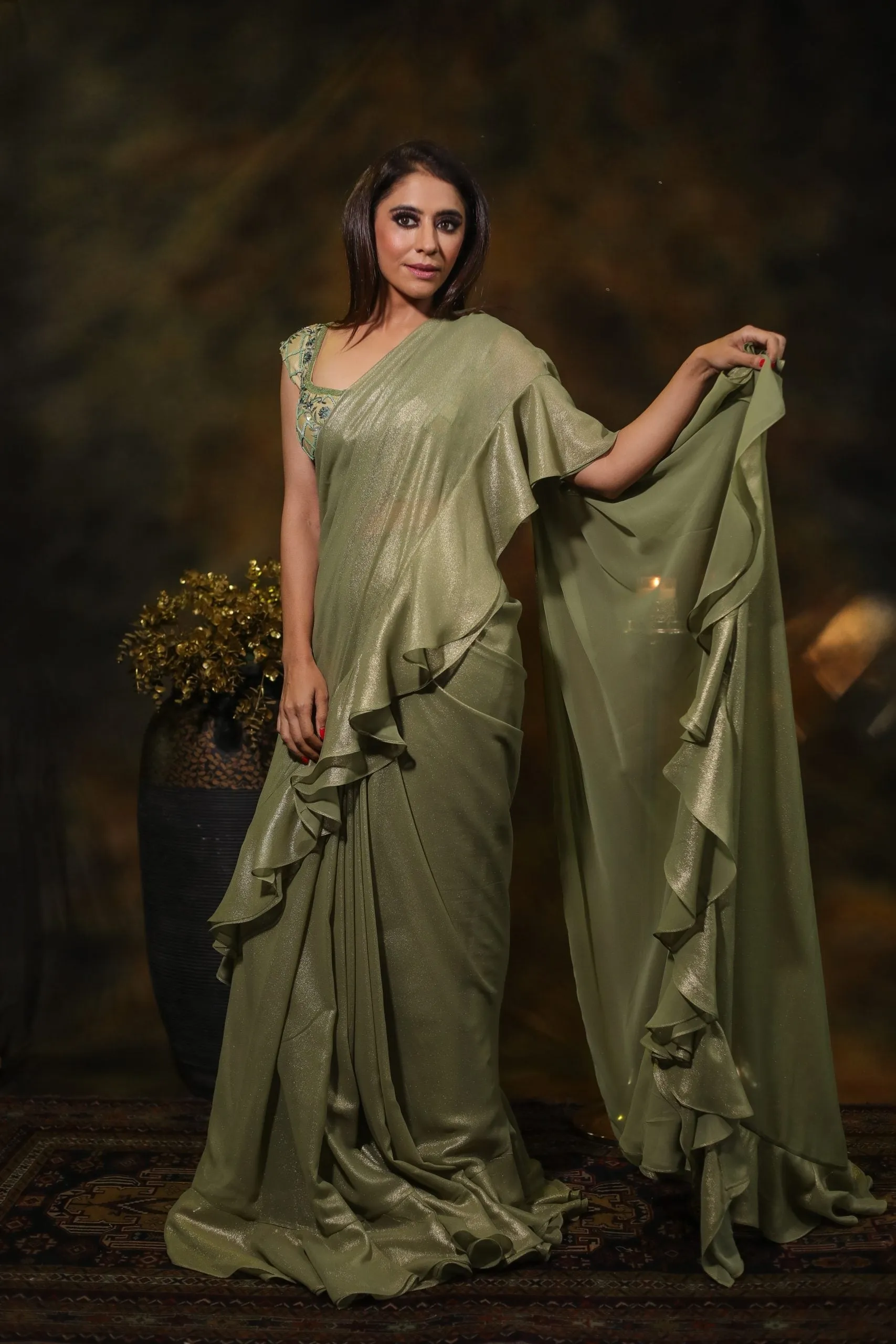 SAGE EMBROIDERED SAREE IN SHIMMER