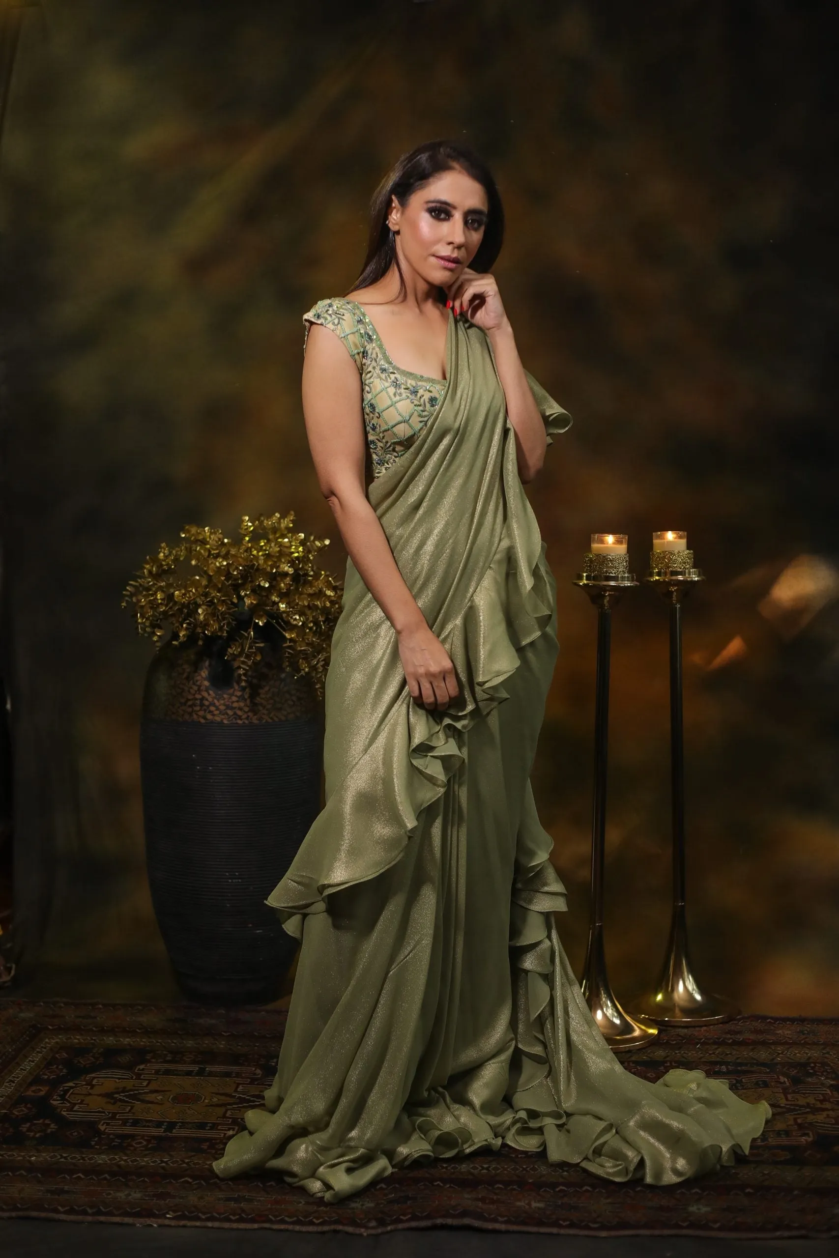 SAGE EMBROIDERED SAREE IN SHIMMER