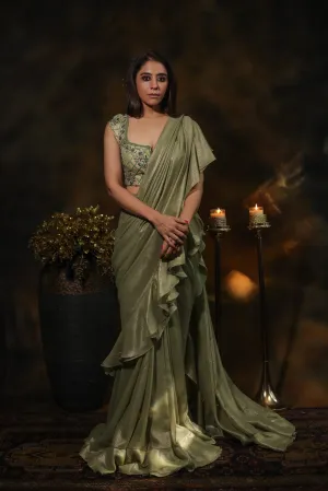 SAGE EMBROIDERED SAREE IN SHIMMER