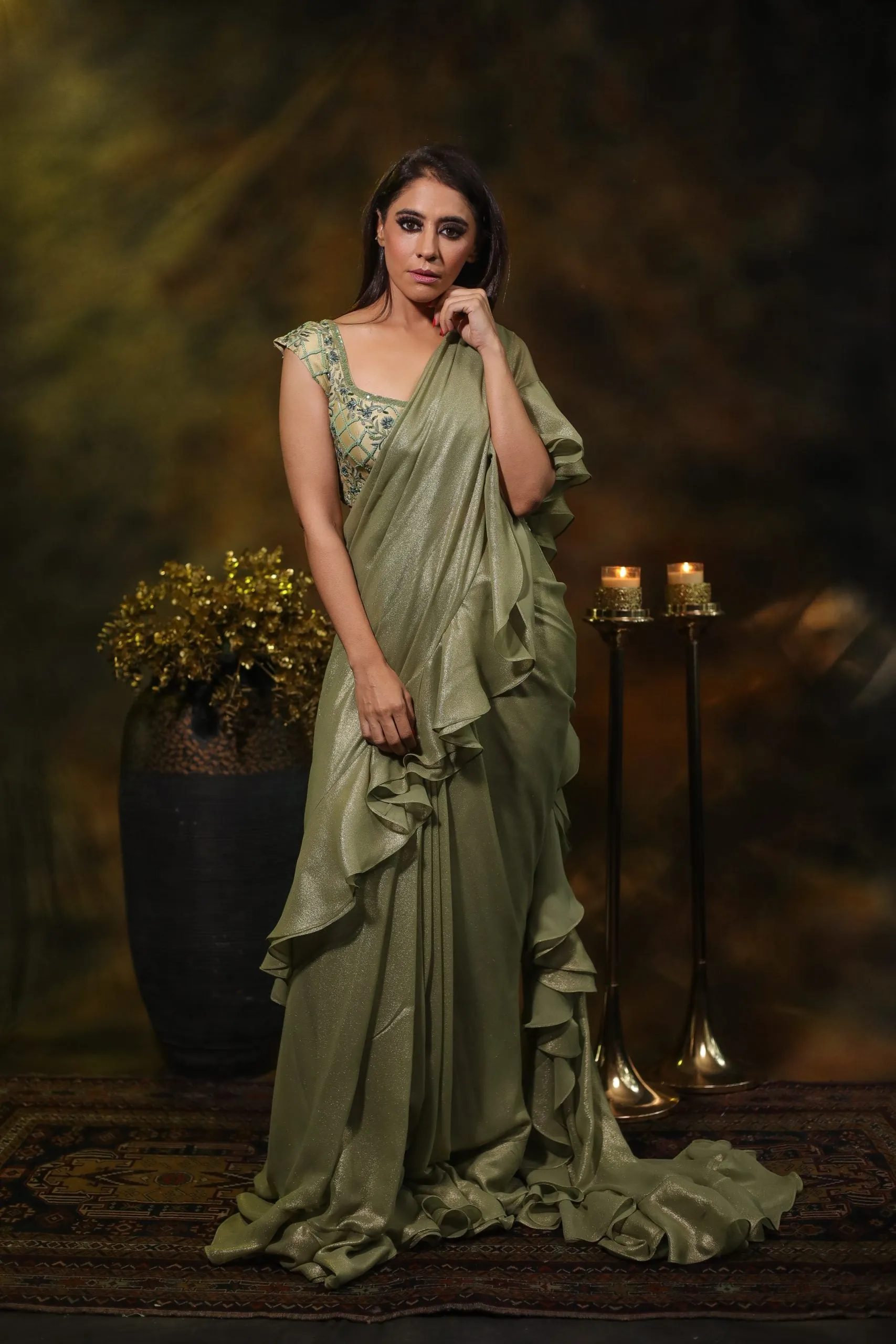 SAGE EMBROIDERED SAREE IN SHIMMER