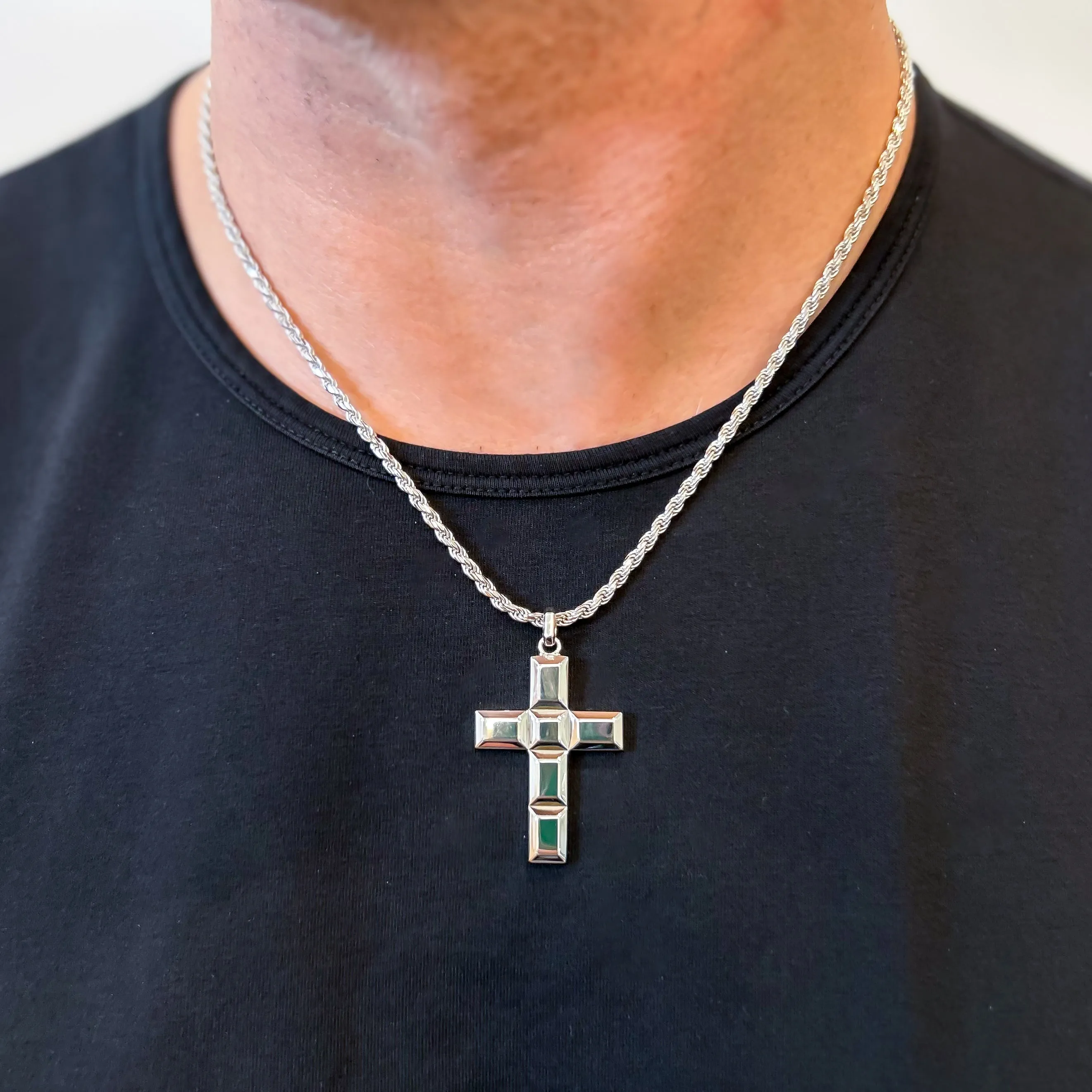 Sterling Silver Rectangular Station Cross Pendant (Chain Not Included)