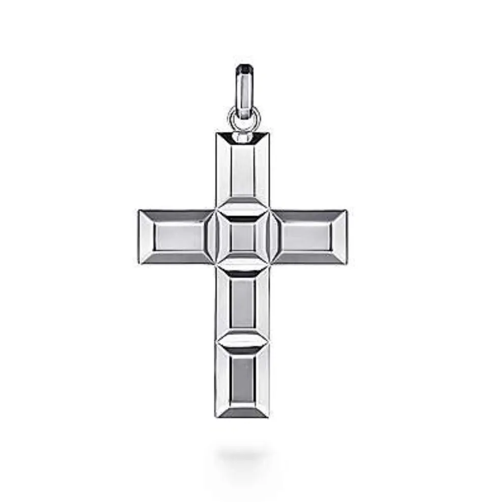 Sterling Silver Rectangular Station Cross Pendant (Chain Not Included)