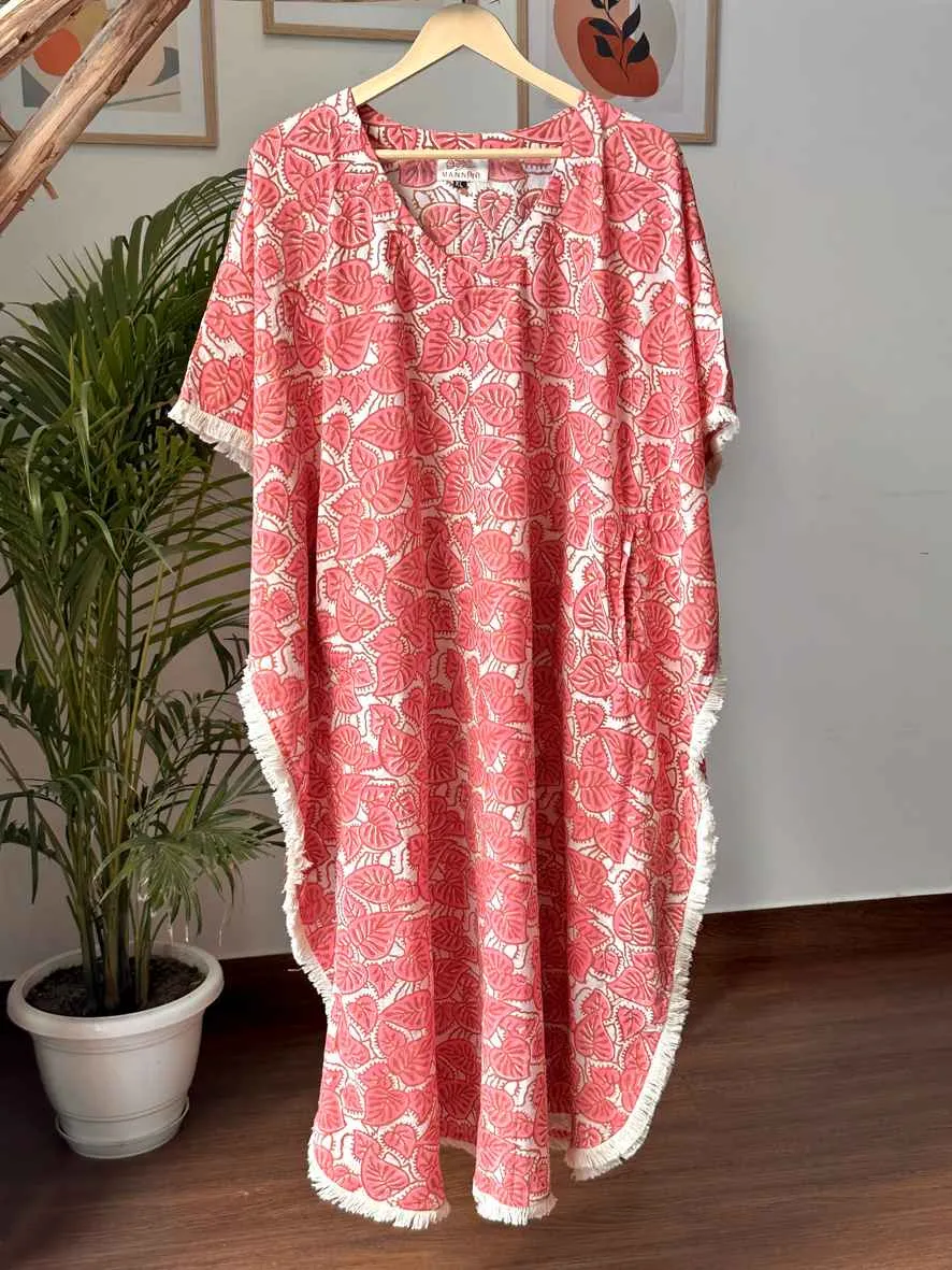 Wild Leaf Pink Kaftan Dress